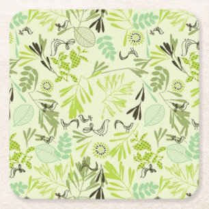 pattern displaying little baby birds square paper coaster