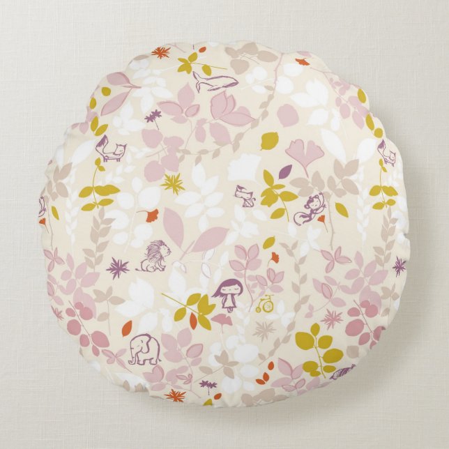 pattern displaying whimsical animals round cushion (Front)