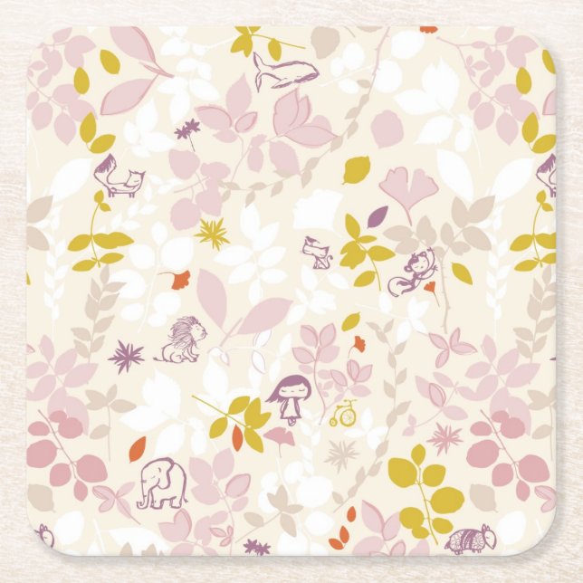 pattern displaying whimsical animals square paper coaster (Front)