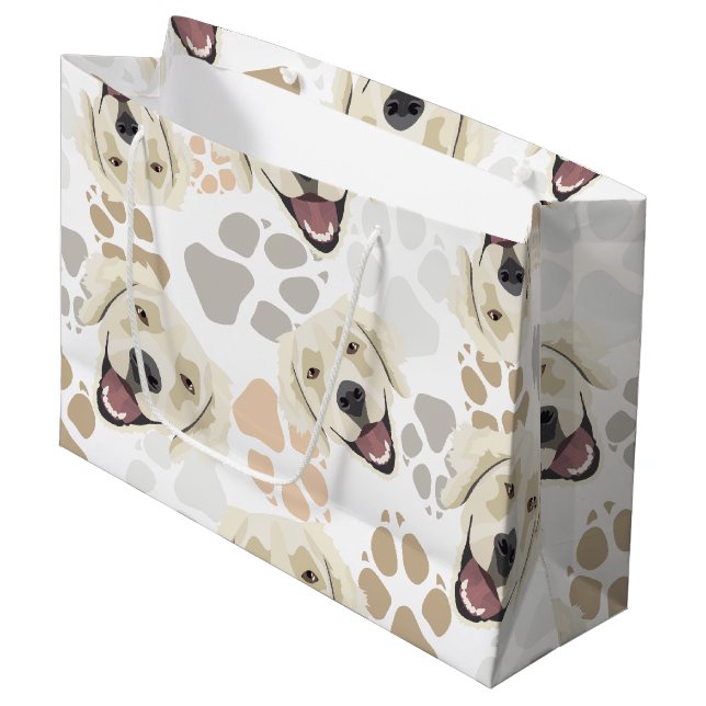 Pattern Dog Paws Golden Retriever Large Gift Bag (Front Angled)