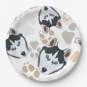 Pattern Dog paws Husky Paper Plate