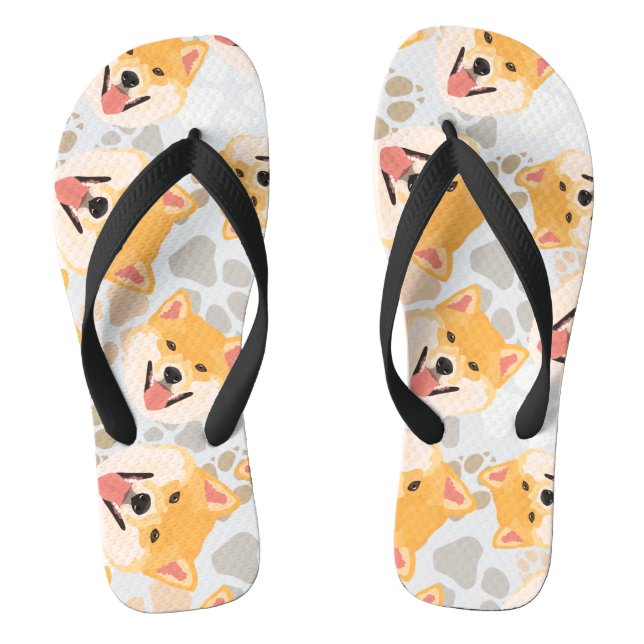 Pattern Dog Paws Shiba Inu Thongs (Footbed)