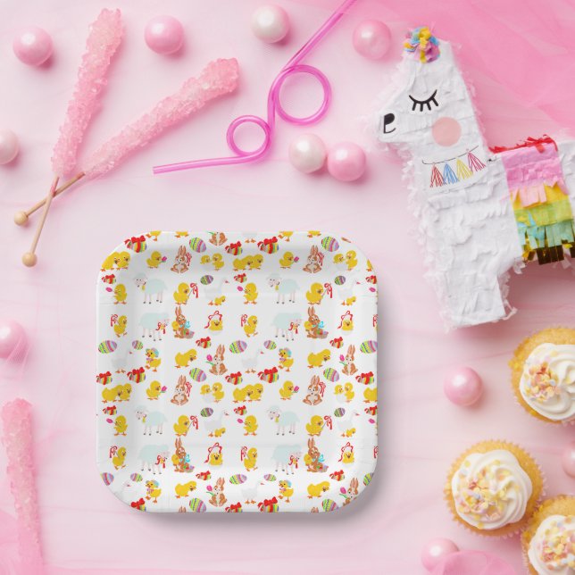 Pattern Easter Party Children Birthday Celebration Paper Plate (Party)