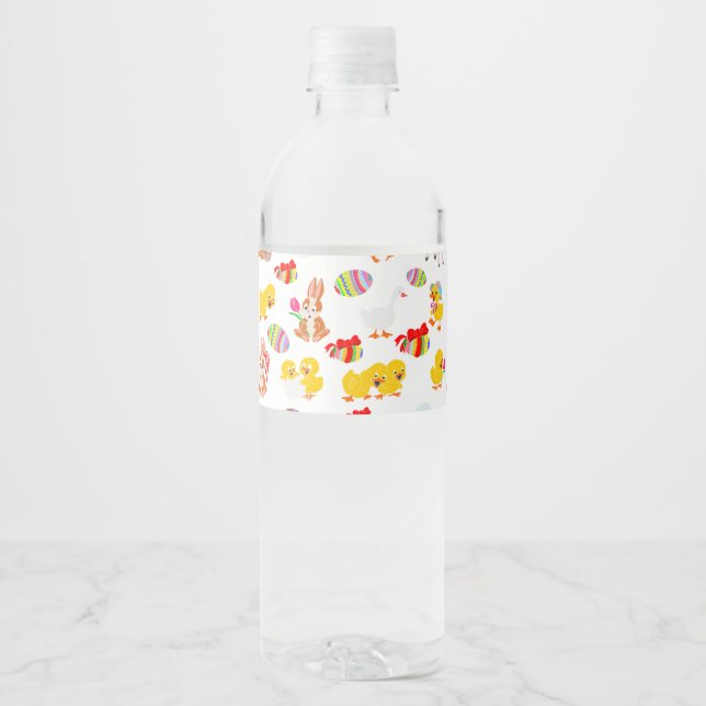 Pattern Easter Party Children Birthday Celebration Water Bottle Label (Front)