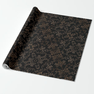 Pattern Elegant gold embellishments on black Wrapping Paper