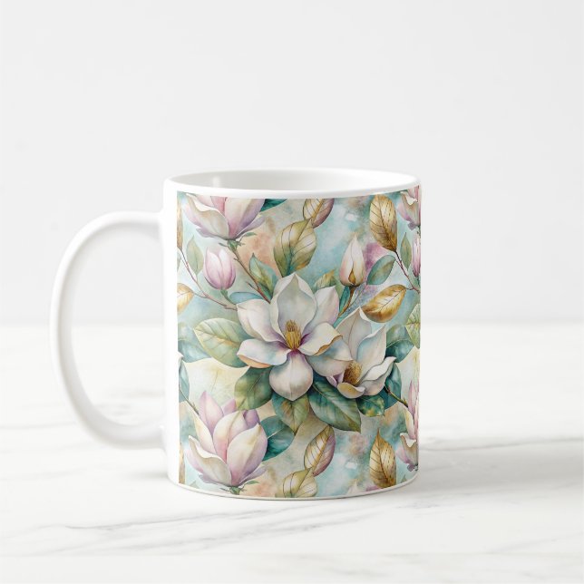 Pattern Elegant Magnolia Flowers Coffee Mug (Left)