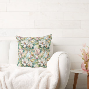 Pattern Elegant Magnolia Flowers Cushion