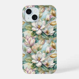 Pattern Elegant Magnolia Flowers iPhone 15 Case