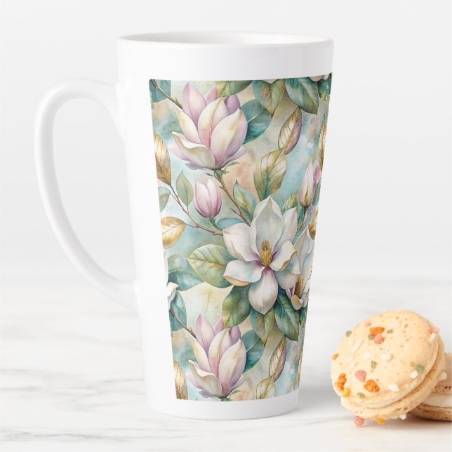 Pattern Elegant Magnolia Flowers Latte Mug (In Situ)