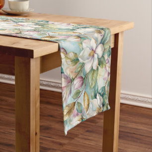 Pattern Elegant Magnolia Flowers Long Table Runner
