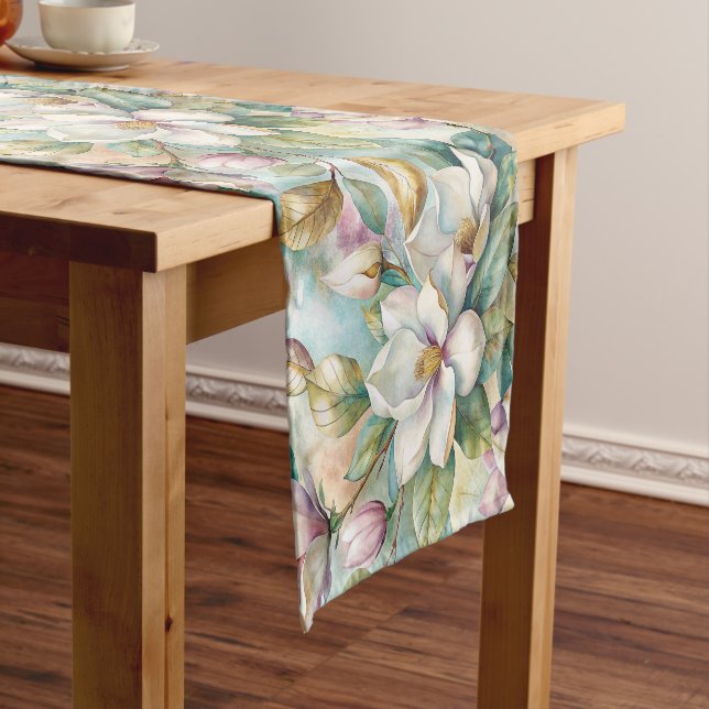 Pattern Elegant Magnolia Flowers Short Table Runner (In Situ)