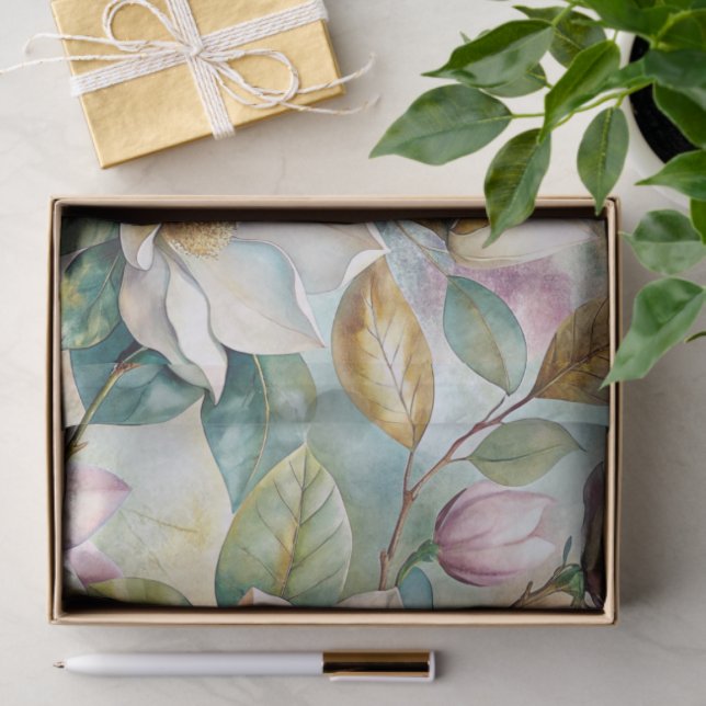 Pattern Elegant Magnolia Flowers Tissue Paper (Gift)