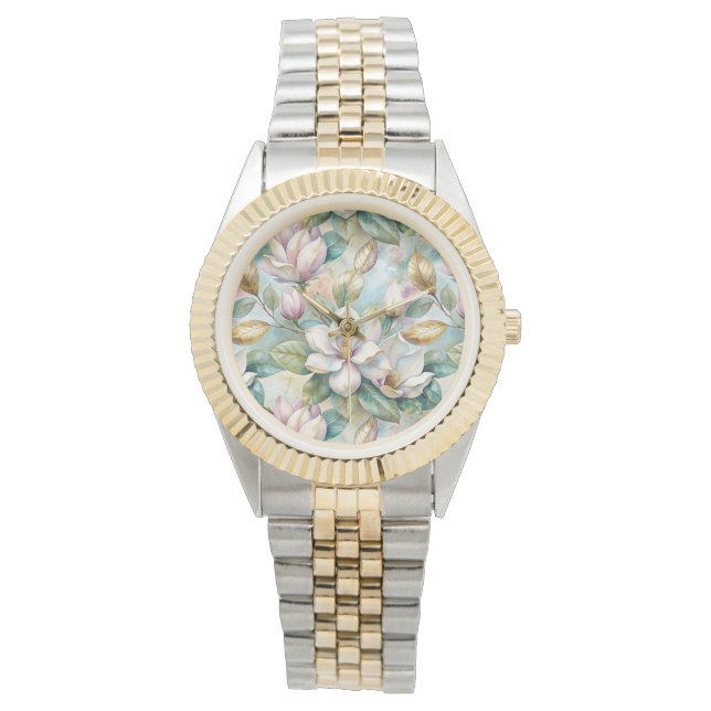 Pattern Elegant Magnolia Flowers Watch (Front)