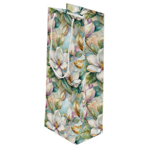 Pattern Elegant Magnolia Flowers Wine Gift Bag