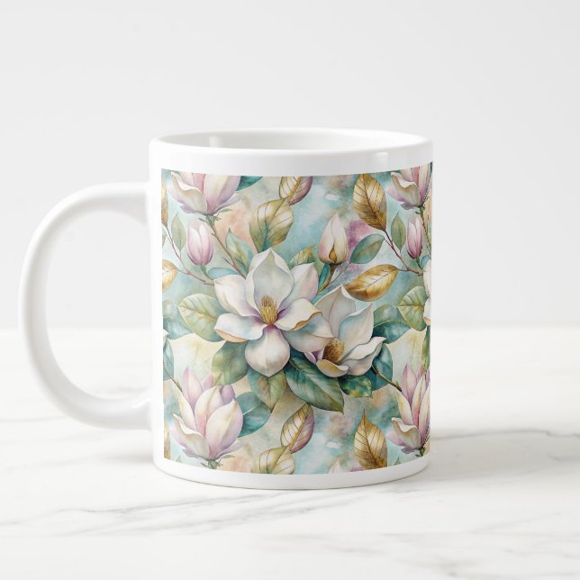 Pattern Elegant Magnolias Large Coffee Mug (Left)