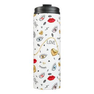PATTERN  , EYES, LIPS AND GOLD THERMAL TUMBLER