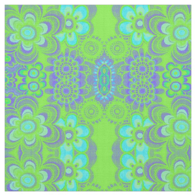 Pattern Fabrics by Serenity - Lime Green & Blue Fabric (Swatch)