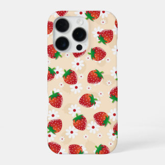 Pattern featuring strawberries and white flowers iPhone 16 pro case