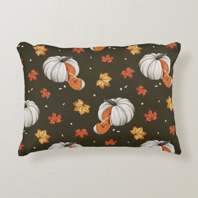pattern featuring white pumpkins decorative cushion (Front)