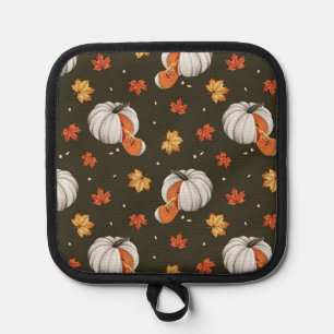 pattern featuring white pumpkins pot holder