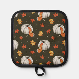 pattern featuring white pumpkins pot holder