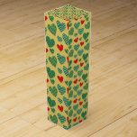 Pattern Filled Hearts Wine Box<br><div class="desc">A green dominant design with red hearts and pattern filled hearts. This gift box is a perfect candidate for a Valentine's Day or love themed gift!</div>