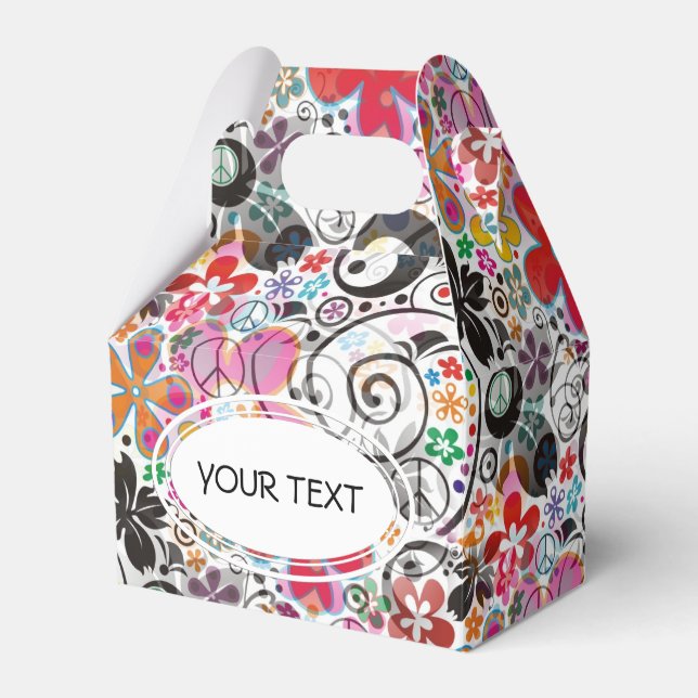 Pattern - flower power peace + your text favour box (Front Side)