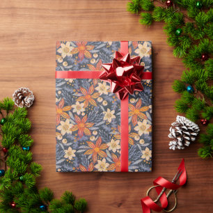 Pattern for Christmas of oil painting poinsettia. Wrapping Paper