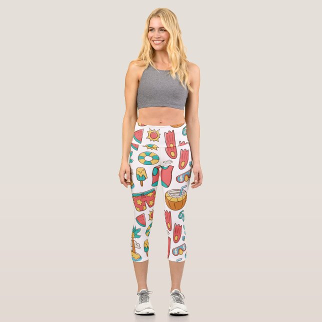 pattern funny summer beach vacation capri leggings (Front)