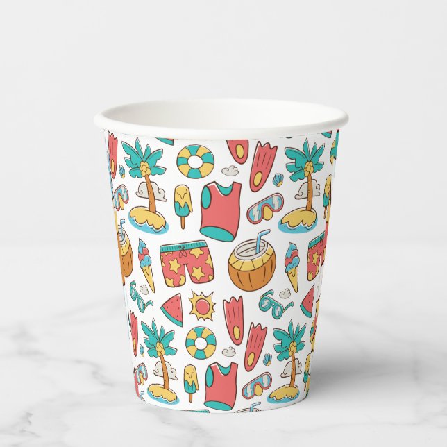 pattern funny summer beach vacation  paper cups (Front)