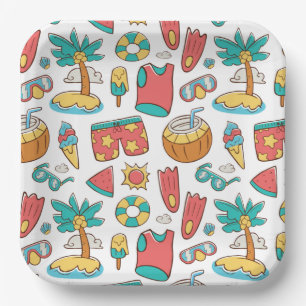 pattern funny summer beach vacation  paper plate