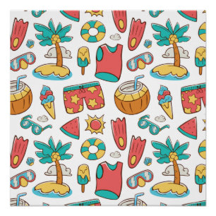 pattern funny summer beach vacation  poster