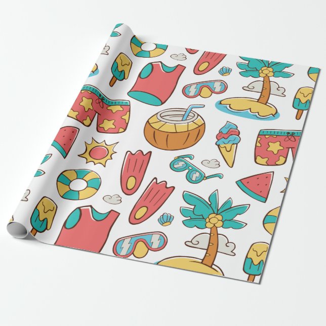 pattern funny summer beach vacation  wrapping paper (Unrolled)