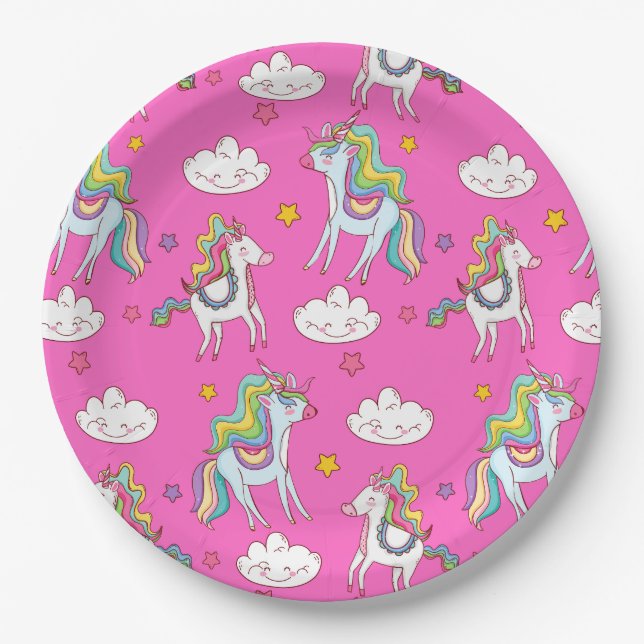 Pattern Funny Unicorn Cute        Paper Plate (Front)