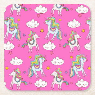 Pattern Funny Unicorn Cute Square Paper Coaster