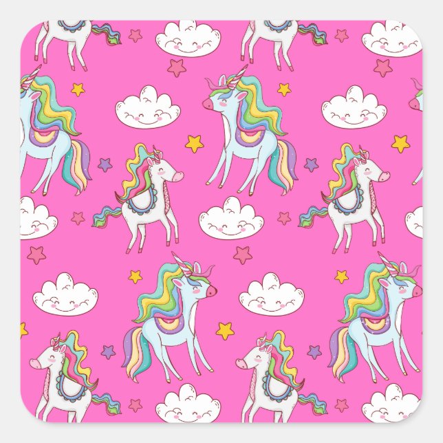 Pattern Funny Unicorn Cute  Square Sticker (Front)