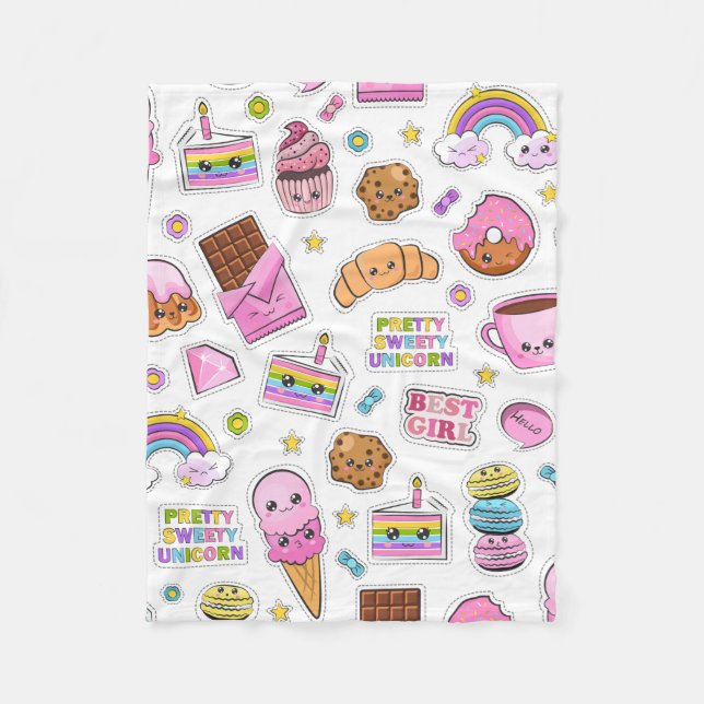 Pattern Funny Unicorn Magic Rainbow Cute    Fleece Blanket (Front)