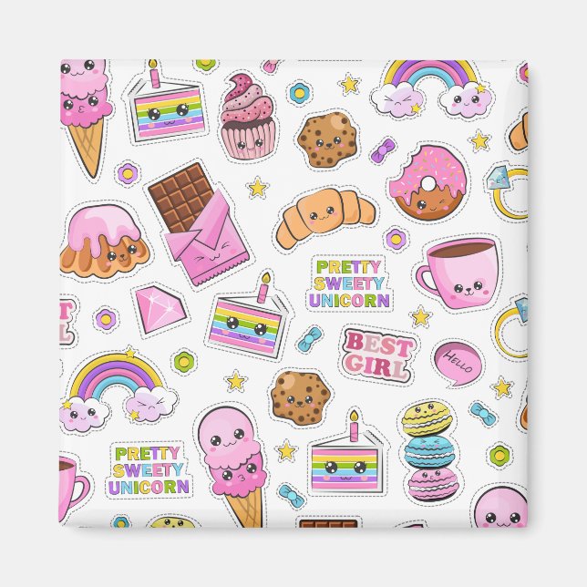 Pattern Funny Unicorn Magic Rainbow Cute Magnet (Front)
