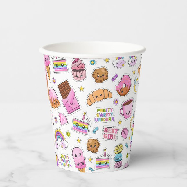 Pattern Funny Unicorn Magic Rainbow Cute     Paper Cups (Front)
