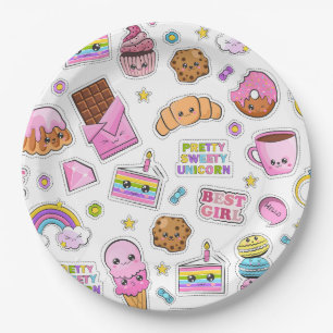 Pattern Funny Unicorn Magic Rainbow Cute      Paper Plate