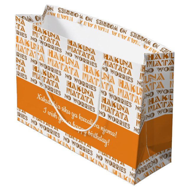 Pattern Hakuna Matata, No Worries in Swahili Large Gift Bag (Back Angled)