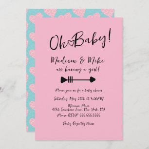 Pattern Heart Valentines Day Pink Baby Shower Invitation