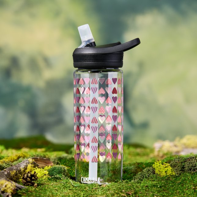 Pattern Heart Valentines Pink Water Bottle (Outdoor (Rotated))
