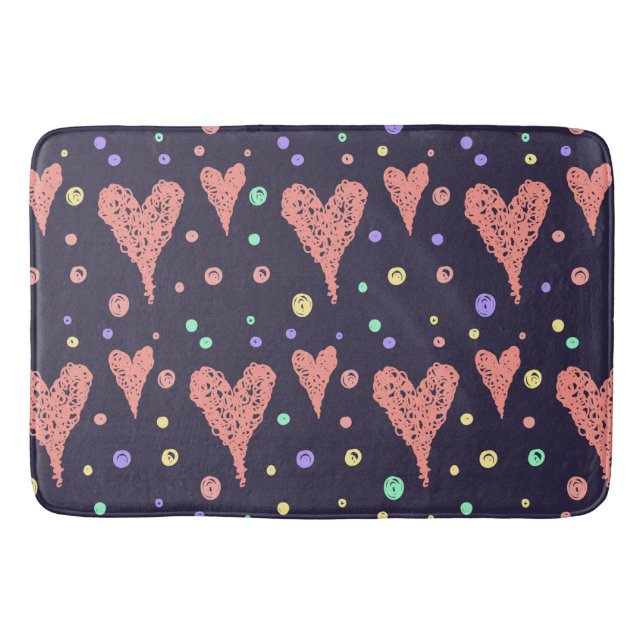 Pattern Hearts Colourful Girly Modern Cute   Bath Mat (Front)