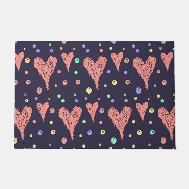 Pattern Hearts Colourful Girly Modern Cute  Doormat (Front)
