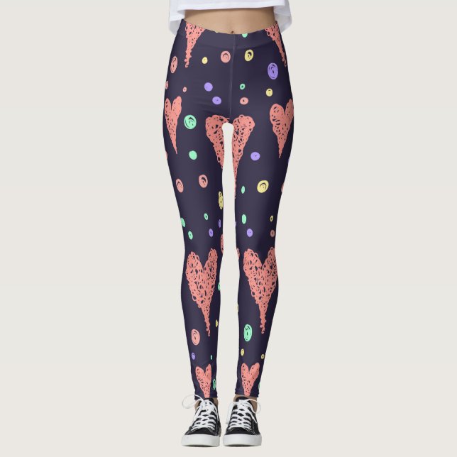 Pattern Hearts Colourful Girly Modern Cute     Leggings (Front)
