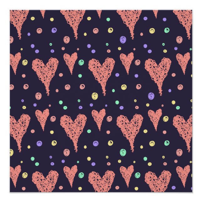 Pattern Hearts Colourful Girly Modern Cute   Poster (Front)