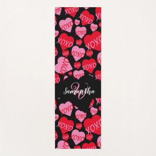 Pattern Hearts XOXO Love Red Pink Black Monogram  Yoga Mat