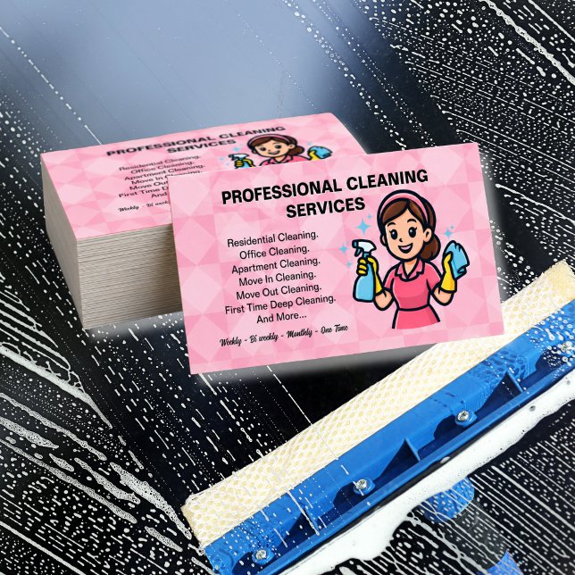 Pattern Housekeeper Cleaning Service Business Card (Creator Uploaded)