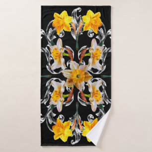 Pattern in baroque style with flowers narcissus on bath towel